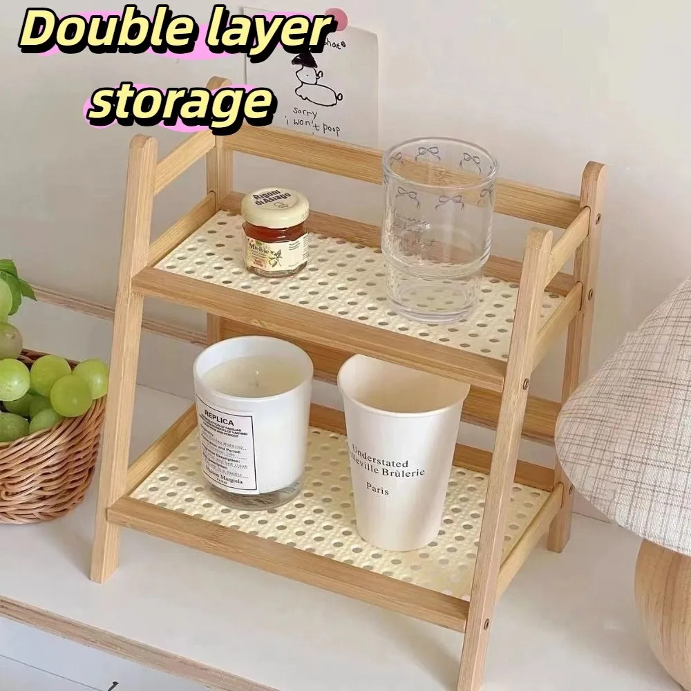 

2-Tier Wooden Storage Shelf Steady Easy-to-assemble Desktop Display Rack Space-saving Sturdy Kitchen Shelf Dressing Table