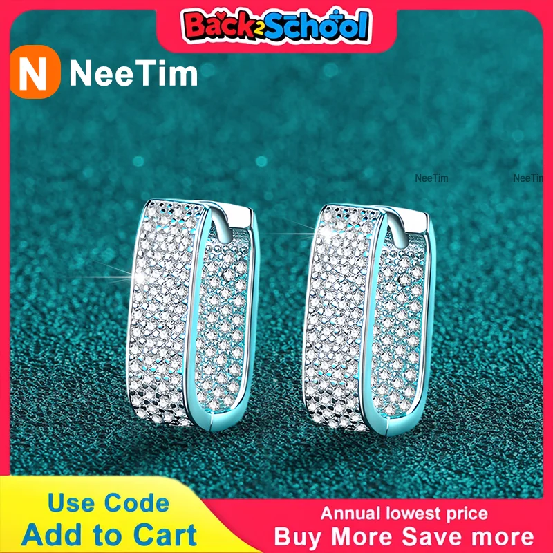 

NeeTim Full D Color Sparkling Moissanite Earrings 925 Sterling Silver Classic Shining Hoop Earrings For Women Wedding Jewelry