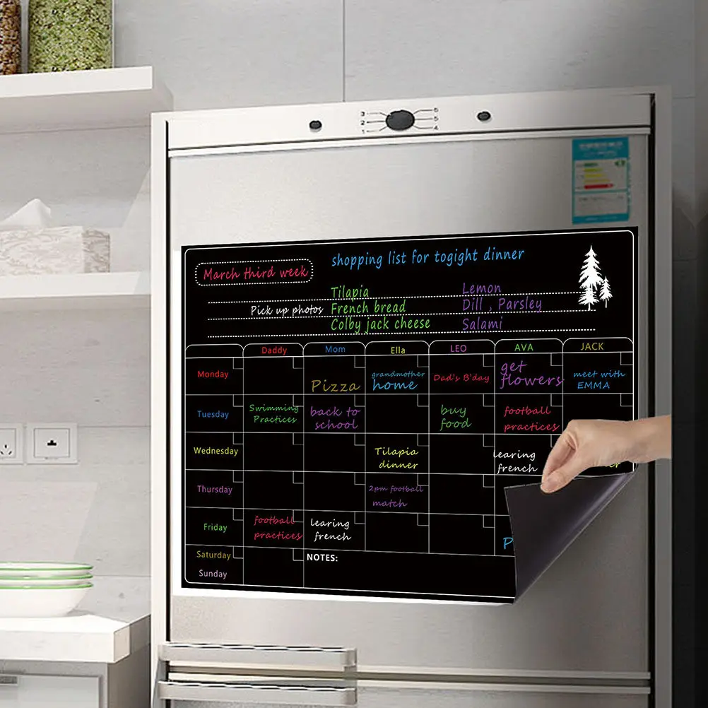 A3 Weekly Schedule Magnetic Sticker Pet Magnet Fridge Planner Write Highlight Erasable for Kitchen School Office Blackboard