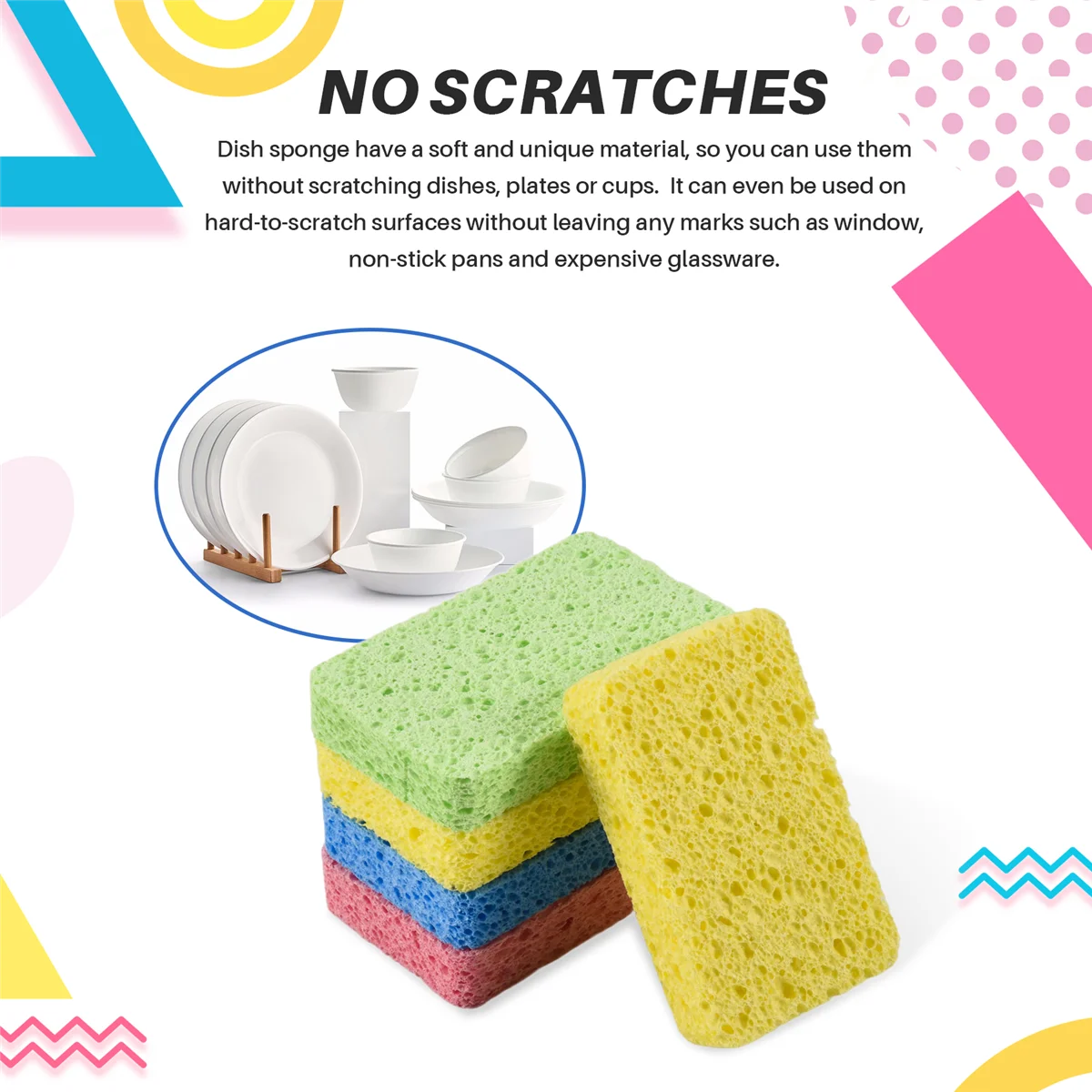 Large Cellulose Sponges,Kitchen Sponges for Dish, Duty Scrub Sponges,Non-Scratch Dish Scrubber Sponge for Cookware 5 Pcs