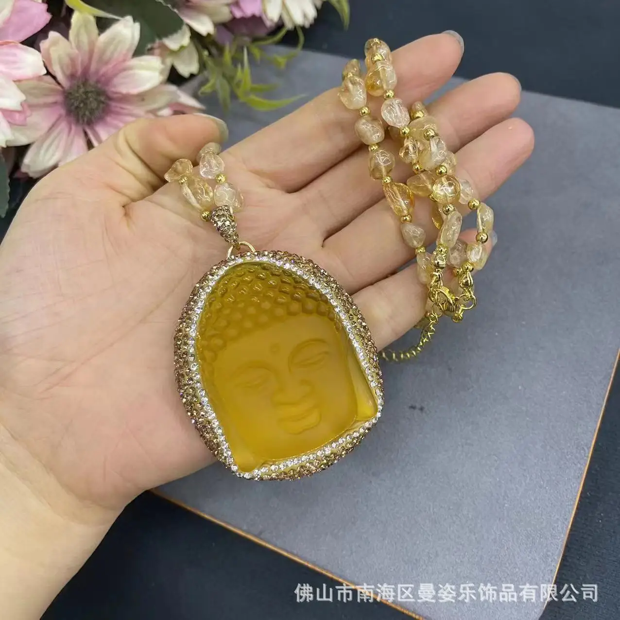 DIY accessories Original Buddha Head Citrine Stone Necklace Natural Stone Sweater Chain Jewelry Chinese Retro Vintage Jewelry Ac