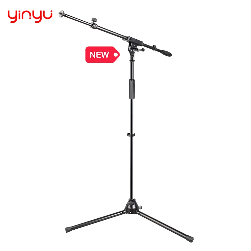 Yinyu MS005T Heavy Duty Metal Mic Stand Telescopic Boom 64-118cm Height 0.9-1.65M All Metal Parts Sturdy Alu Base for Heavy Mics