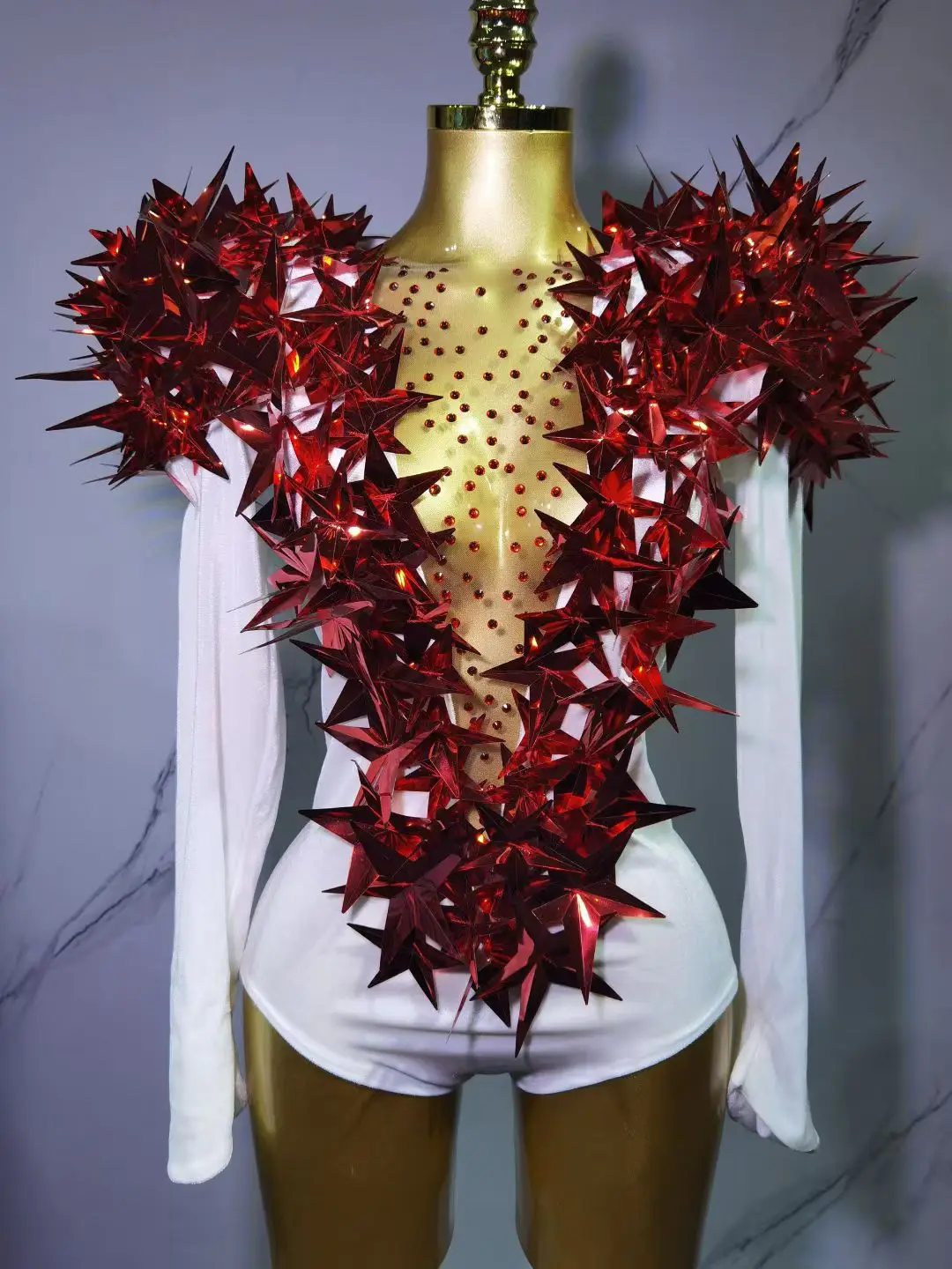 

Сексуальный бархатный комбинезон с высоким разрезом и черной золотой звездой и блестками, танцевальный костюм Bargogo Y008 - облегающая вечерняя одежда с высокой талией