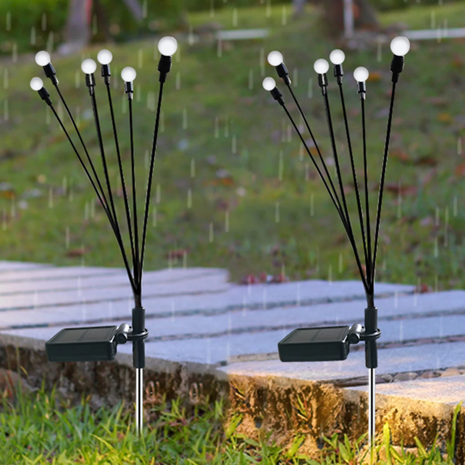 

2-Pack Solar Lamps Landscape Backyard Starburst Swaying Solar Firefly Lights Pathway Garden Outdoor Spot Path Warm Light IP65