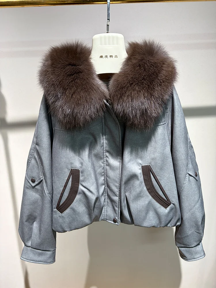 2026 Winter Warm Women Goose Down Jacket Natural Fox Fur Collar Thick Coat Puffer Jacket Luxury Outwear