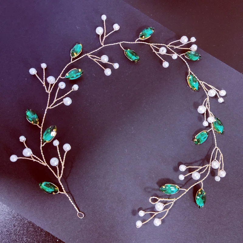 Свадебная жемчужно-зеленая повязка на голову, свадебные аксессуары для волос, тиара со стразами, свадебная повязка на голову для женщин, головной убор невесты, украшения для волос