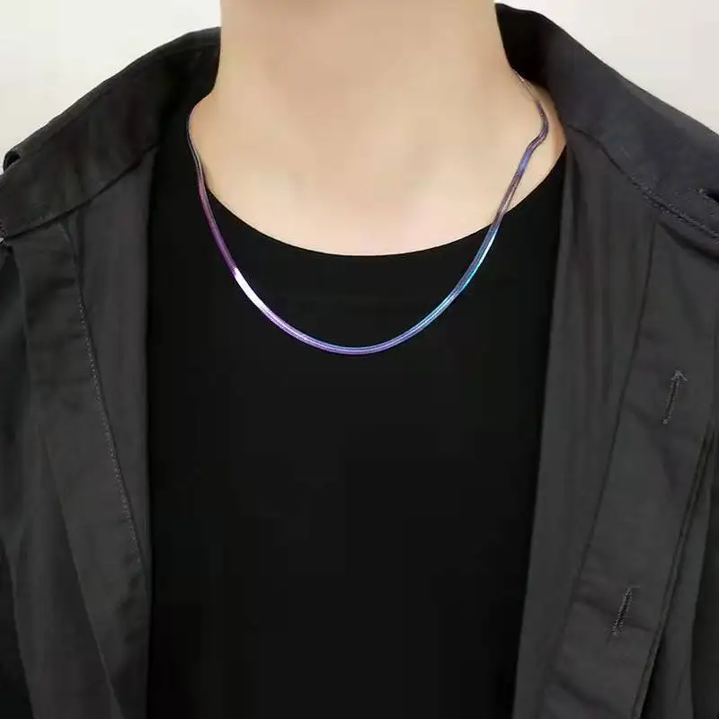 New Stainless Steel Rainbow Clorful Blade Flexible Snake Cuba Link Chain Necklace Men Women Classic Choker Vintage Jewelry Gift