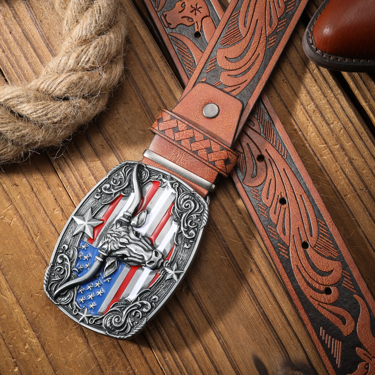 Vintage trifft Mode! PU-Legierungsgürtel mit Schnalle, Geeignet für Männer und Frauen, für einen Personalisierten Western-Stil – Detail 10
