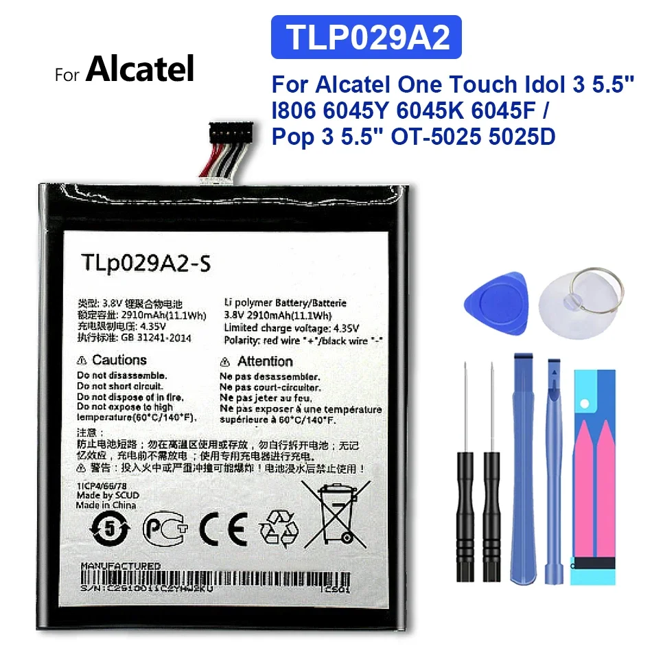 Аккумулятор для Alcatel One Touch Idol 3 5,5 дюйма, I806, 6045Y, 6045K, 6045F, Pop 3 5,5 дюйма, OT-5025, 5025D, 2910 мАч, TLp029A2