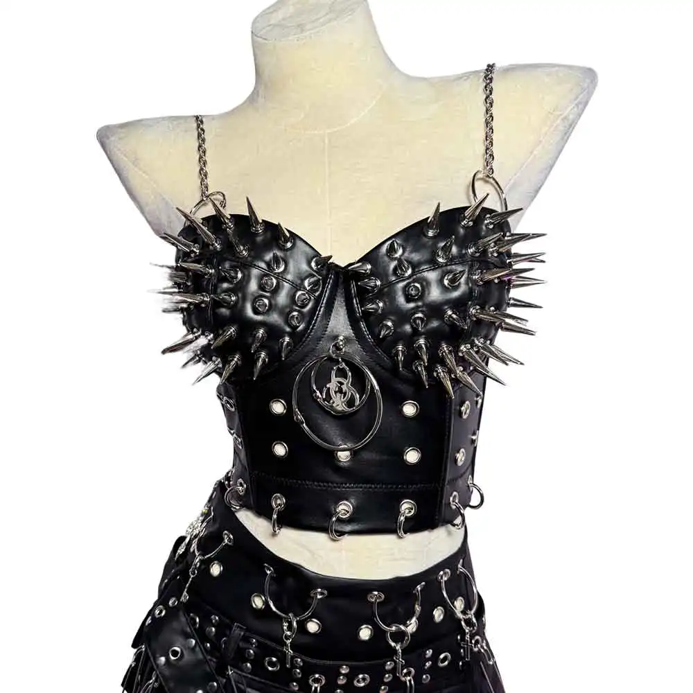 الجرونج لتقوم بها بنفسك يدوية Y2K القمم Harajuku ملابس للنادي القوطية القوطي ايكو سبايك رصع برشام E-الفتيات O-حلقة في سن المراهقة الشرير الصخرة ايمو #6