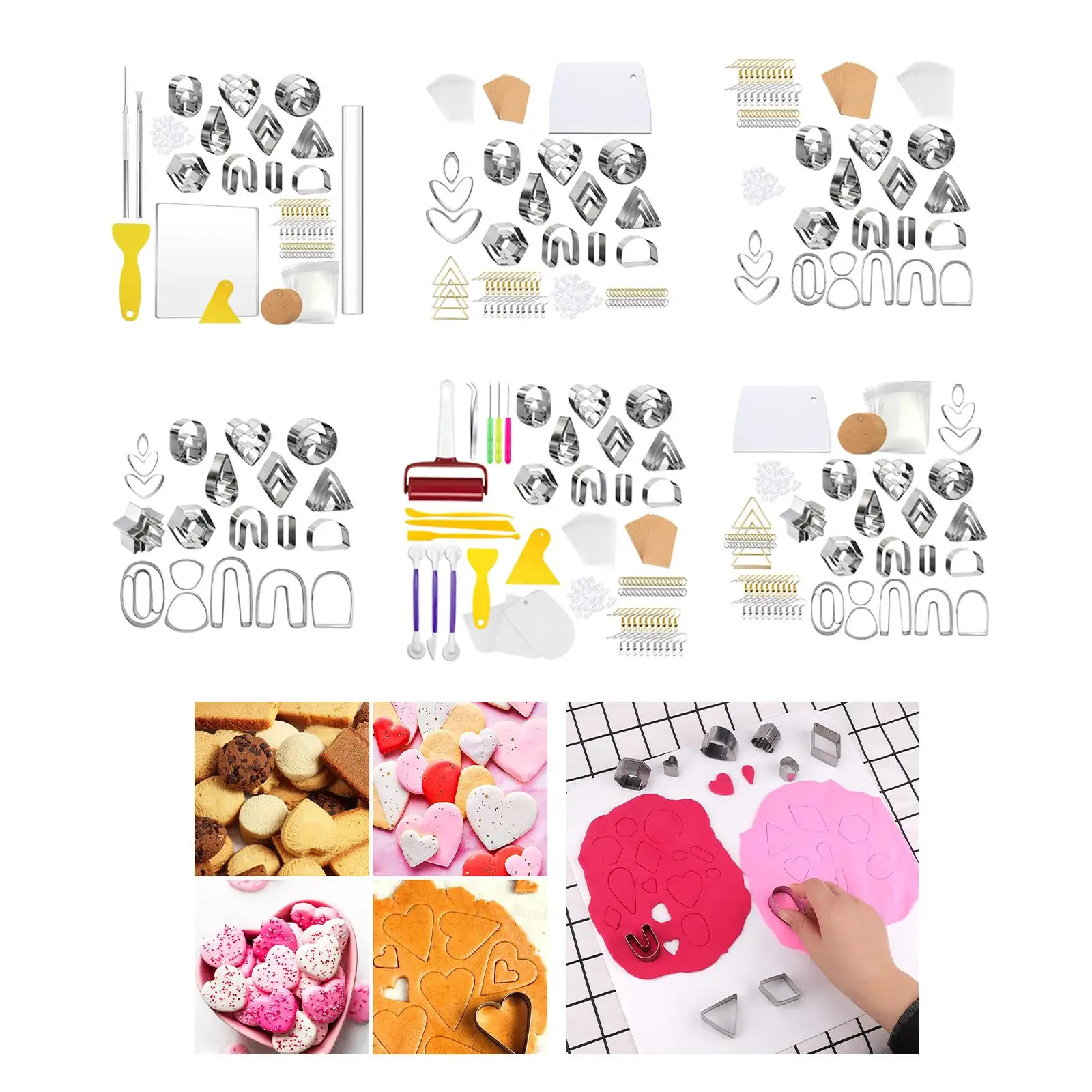 DIY Polymer Clay Cutters Clay Earring Cutters for DIY Clay Jewelry Tools Earring Cards Hooks Petal Cake Cookie Cutter Set