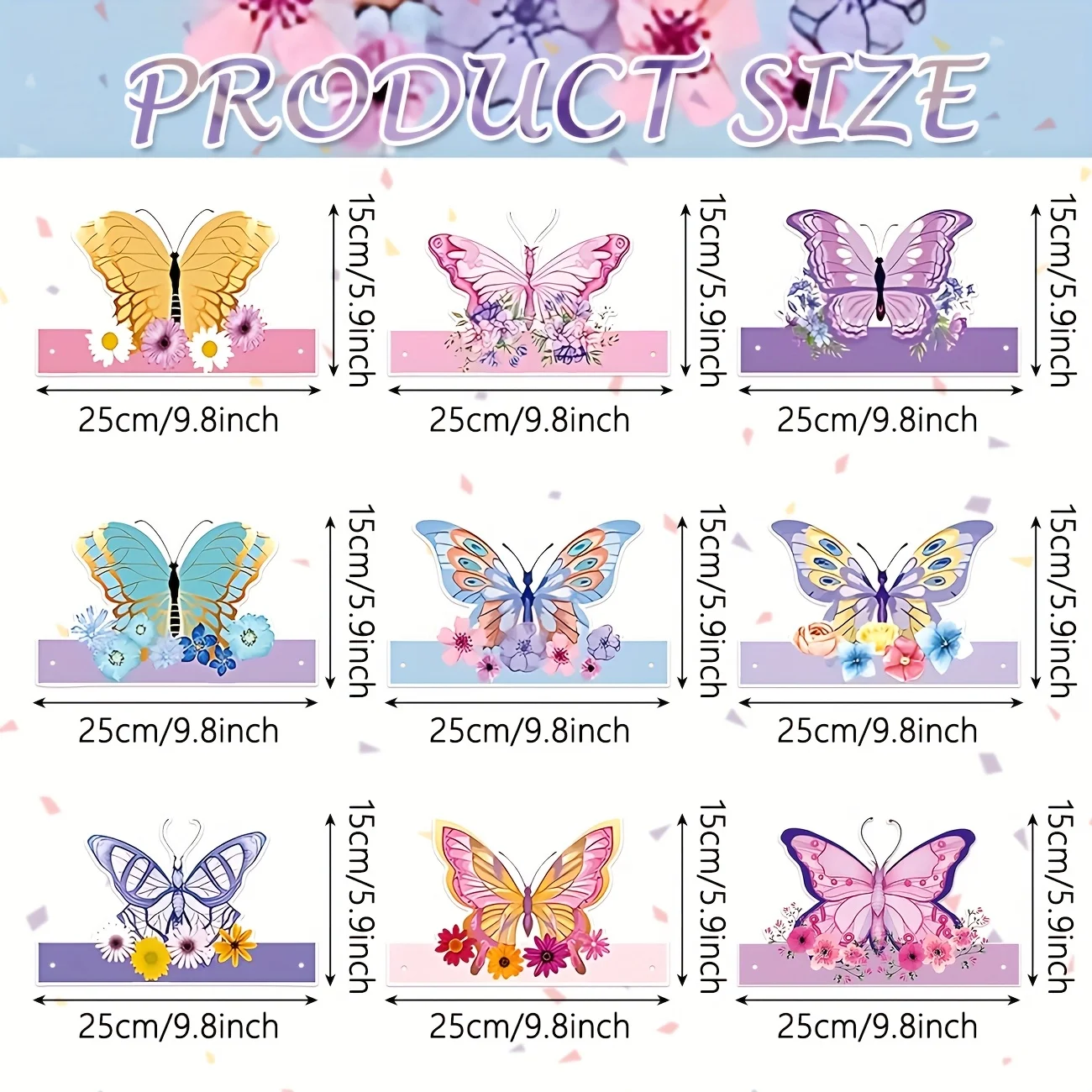 18 szt. Kapelusze na przyjęcie z motylami, różowe motylkowe kwiaty, rekwizyty do fotobudki, baner \"Happy Birthday\" z motylami, urocze urodziny