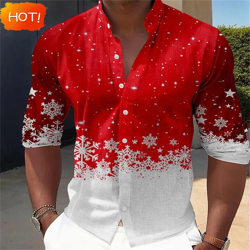 New Men's Christmas Shirts 3D Printed Snowflake Graphics Long Sleeve Shirts Casual Button Lapel Shirts Harajuku Y2k Men Blouse