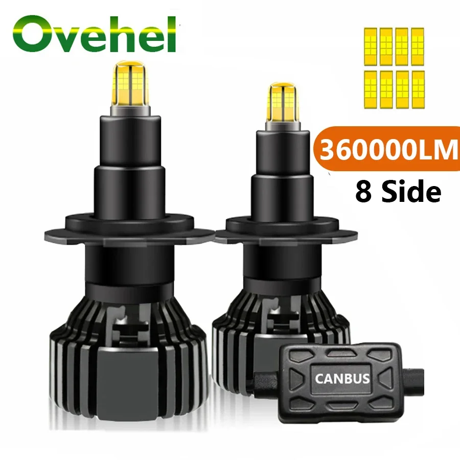 OVEHEL H4 360000LM H1 H7 светодиодный 360 Canbus HB3 HB4 9012 HIR2 D1S D2S светодиодный H11 H8 9006 9005 Автомобильные фары противотуманные лампы 6000K 12V