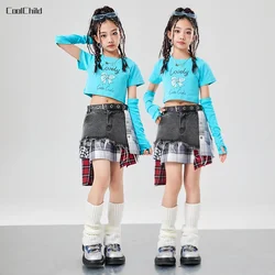 Girls Hip Hop Sweet Butterfly Crop Top Denim Jeans Skirt Kids Street Dance Clothes Sets Children Streetwear Teens K-pop Outfits