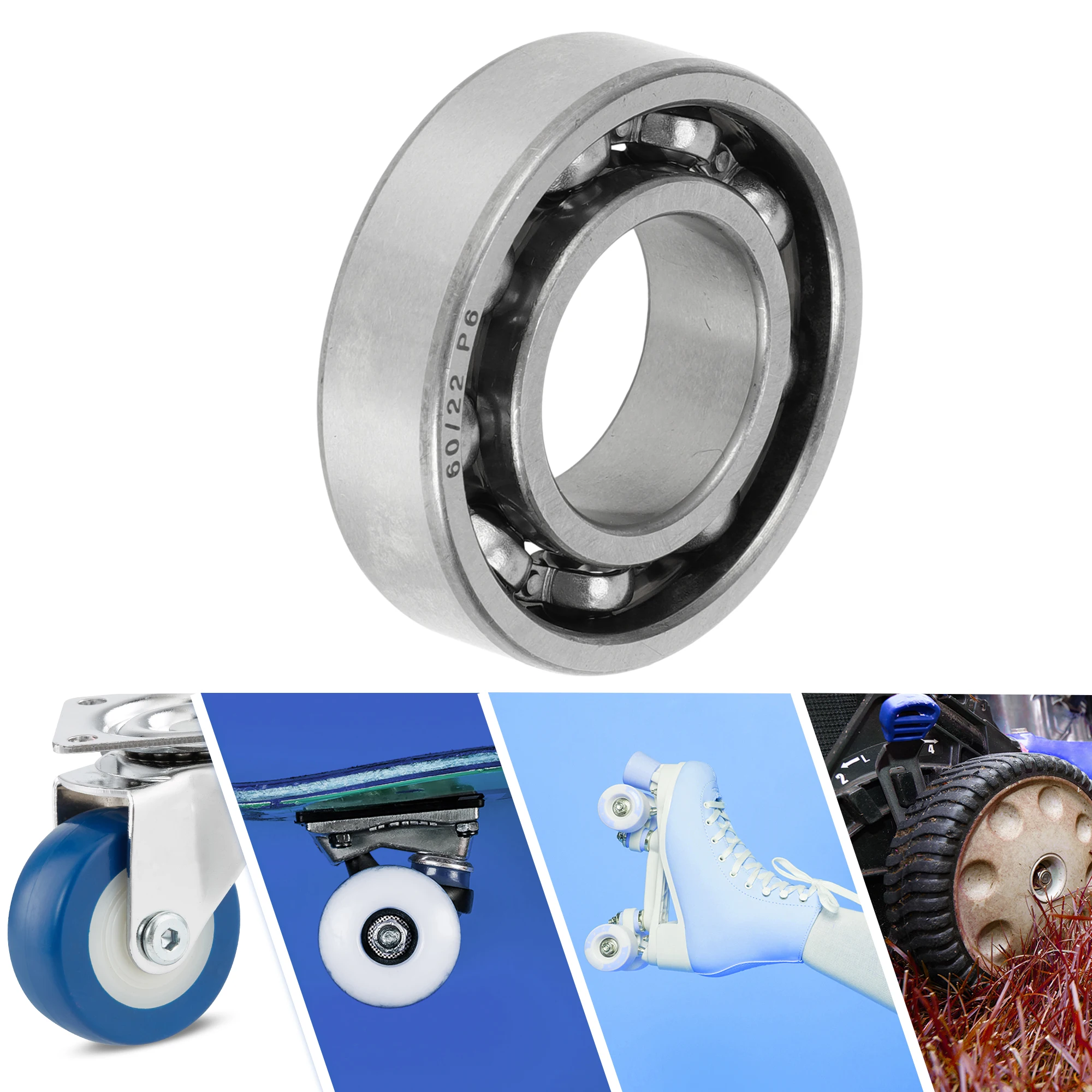 Motoforti 60/22 Deep Groove Ball Bearings P6 22x44x12mm Lubricated Bearings Open Type Silver Tone Scooter Skateboard Wheel