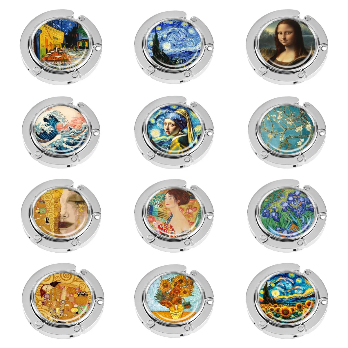 

Oil Painting Style Handbag Hooks Folding Metal Table Bag Holders Portable Purse Hanger Accessories Multipurpose Non-Slip Hooks