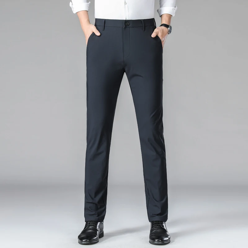 Pantalon décontracté anti-déformable pour homme, pantalon d'affaires pour homme d'âge moyen, mince, droit, polyvalent, simple, classique, mouillé, été