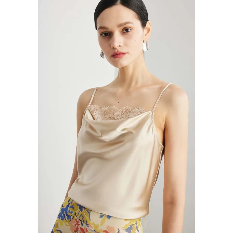 2026 Luxury Silk Satin Camisole For Women Lace Trim Sleeveless Tank Top Elegant Office Commute Layering Inner Wear Summer Blouse