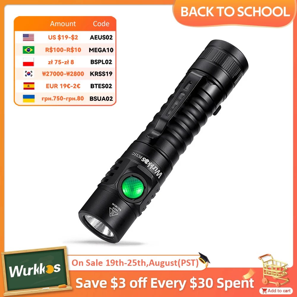 

Wurkkos FC11C Nichia 519A Buck Circuit Hiking 18650 Flashlight Max ouput 1200 LM USB C Rechargeable EDC Torch Father's Day Gifts