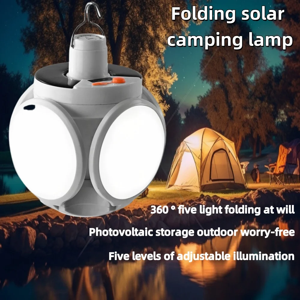 

LED solar football light five side light night market stall charging lamp new 360 degree folding camping light