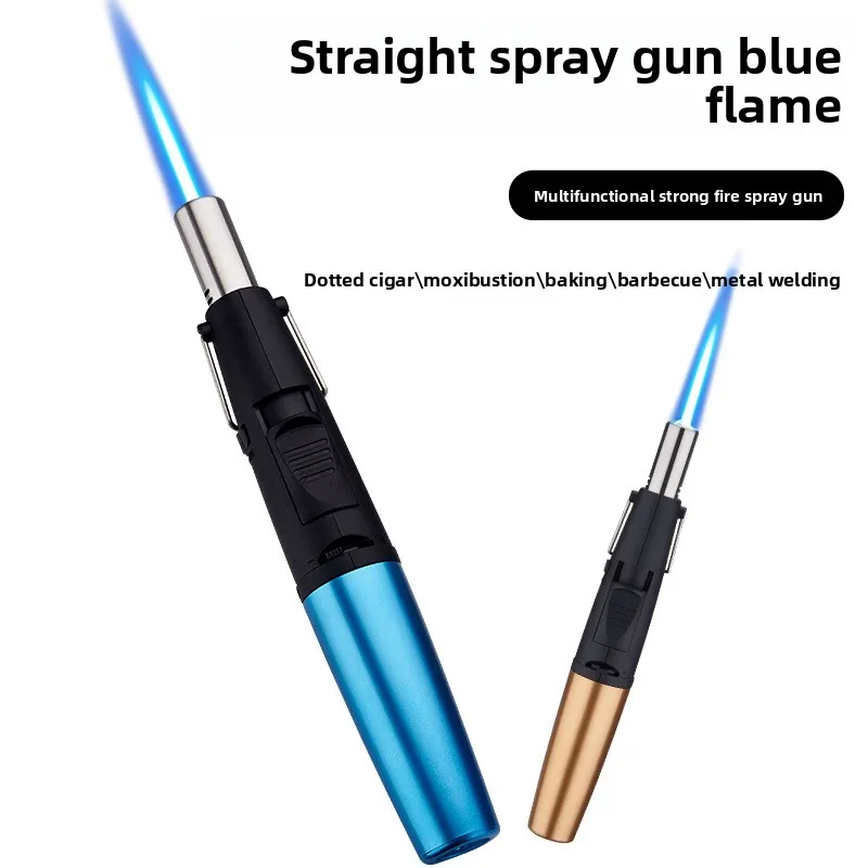 للطي حامل يندبروف جيت الأزرق لهب غاز البوتان الشعلة أخف قفل أمان التبديل في الهواء الطلق شواء المطبخ ولاعات السيجار التدخين #3