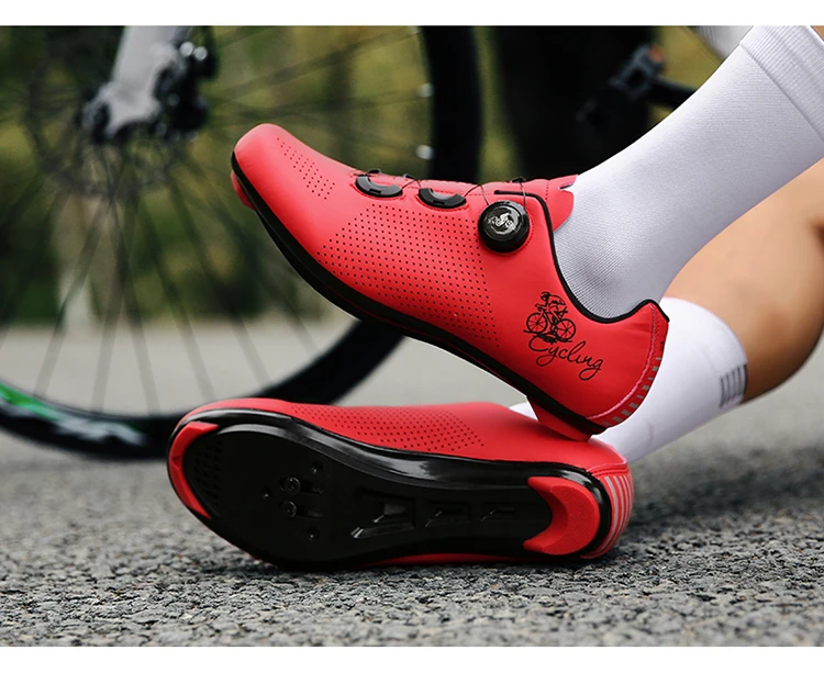 Rennradschuhe für Herren und Damen, Selbstverriegelnde Speed-Fahrradschuhe mit SPD-Klammern, Flacher Sohle für MTB-Radsport – Detail 19