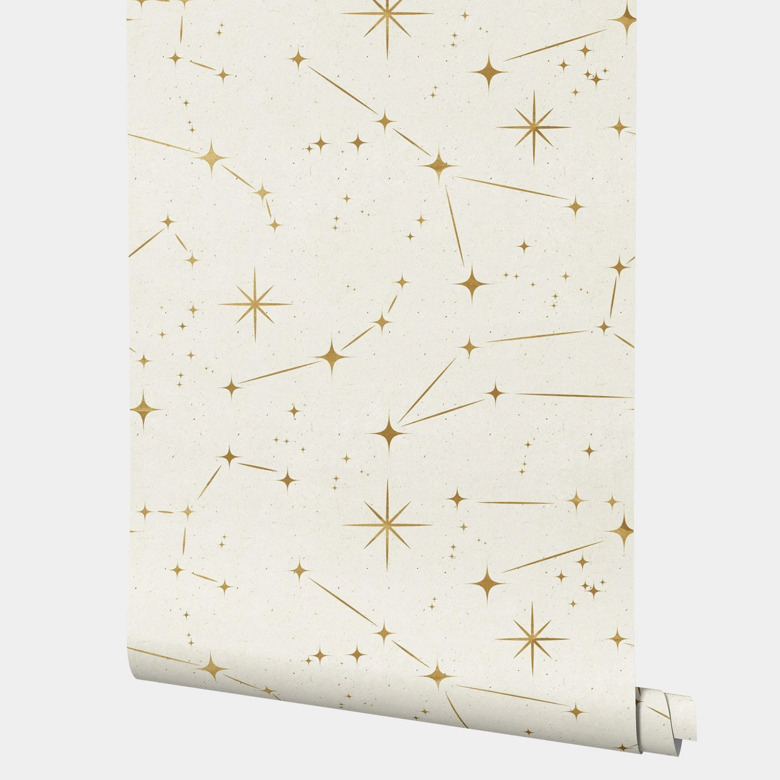 Magic Star Wallpaper, Abstract Golden Stars With Celestial Motifs In Warm White Back, Peel And Stick Wall Paper