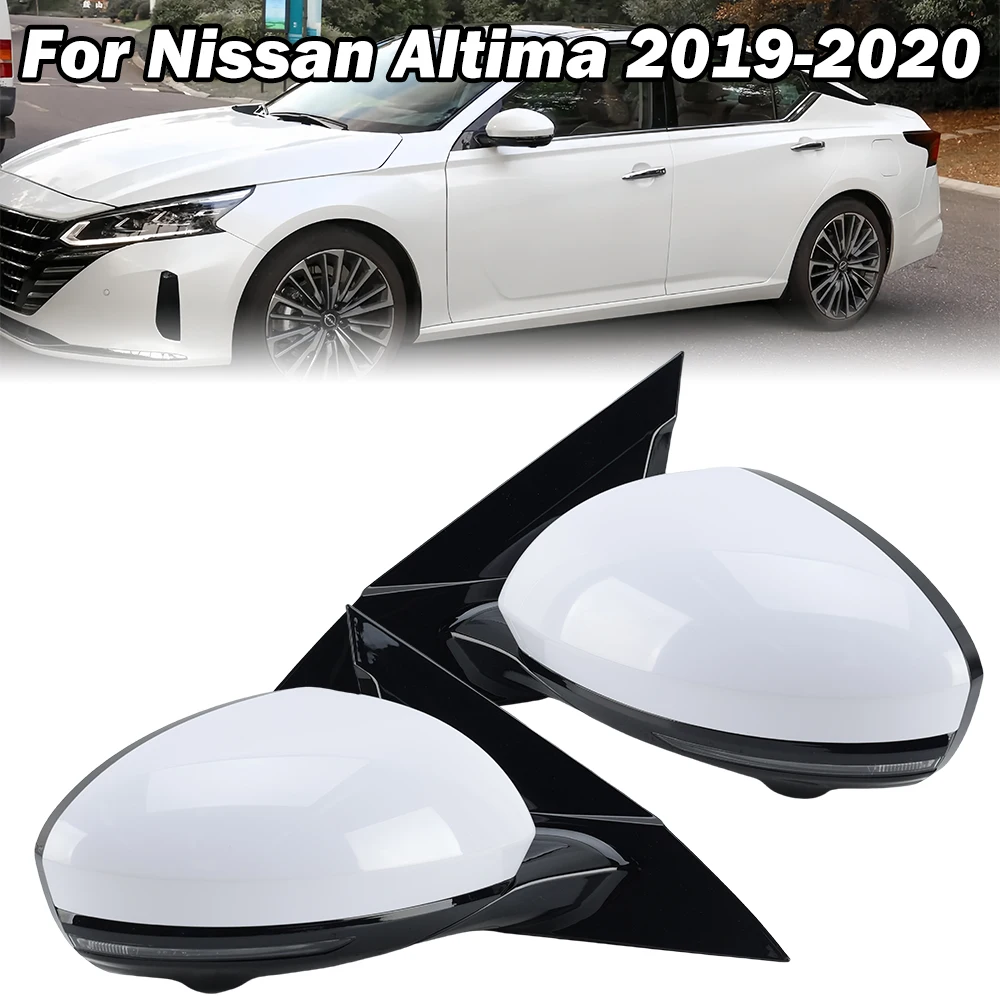 12 Pins Side Mirror Assembly For Nissan Altima 2019-2020 White Primer Automatic Folding Camera Rearview Mirror Car Accessories