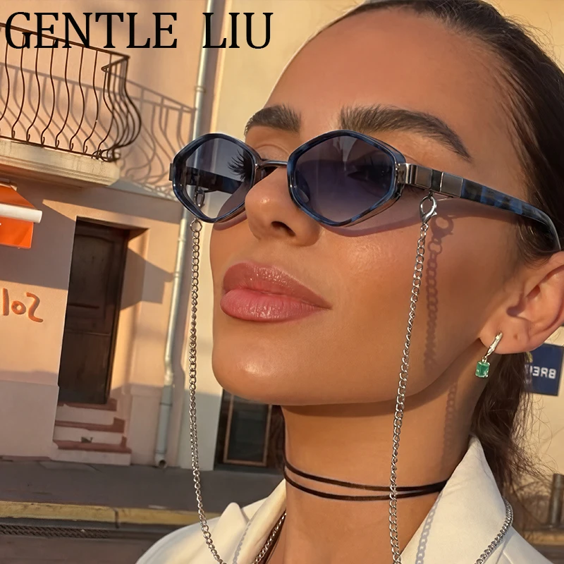 

Punk Hexagon Sunglasses Women With Chain 2026 Luxury Brand Trendy Polygon Outdoor Travelling Sun Glasses For Lady Eyewear Shades