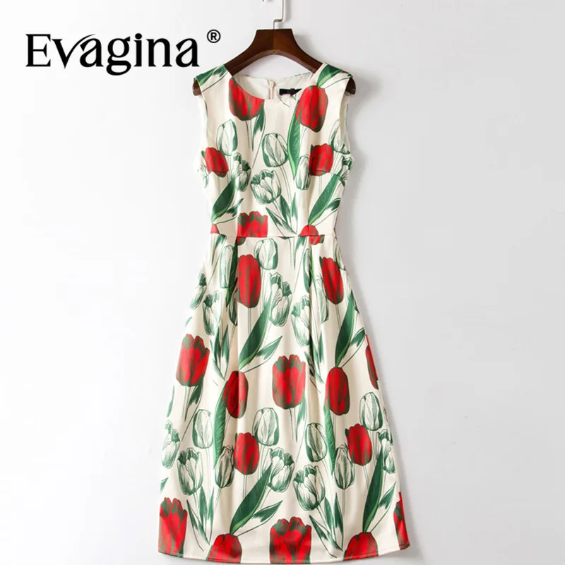 Evagina Fashion Summer Women's Dress V-Neck Sleeveless Print Slim-Fit Hip Wrap A-Line S-XXL Dresses