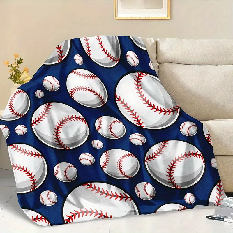 Single Fluffy Blanket Featuring a Baseball Design, Perfect for Use As a Throw on Your Sofa. This White Blanket Is Ideal for Keep