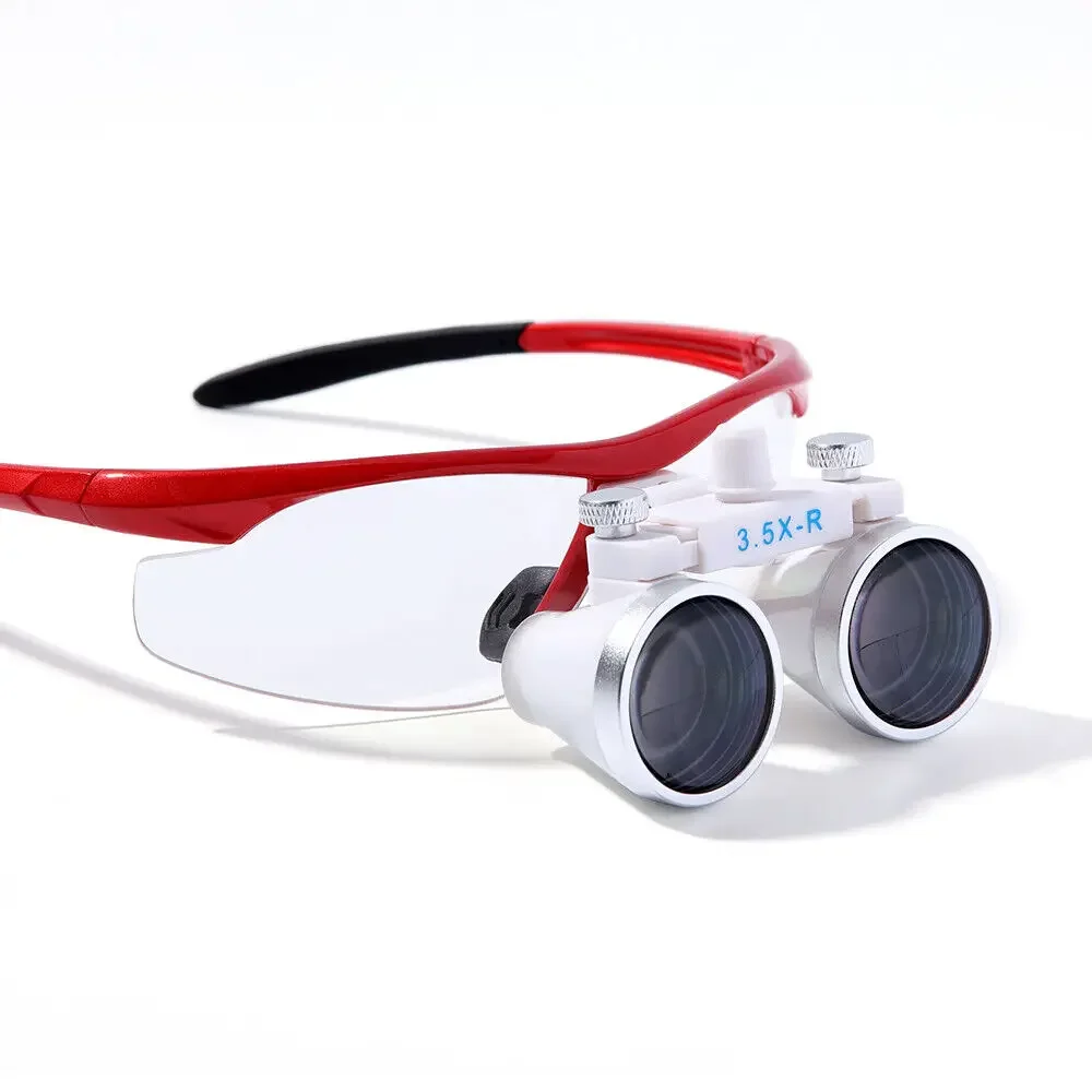 3.5X den tal Surgical Binocular Loupes magnifier Glasses 420mm for LED Head Light-RED