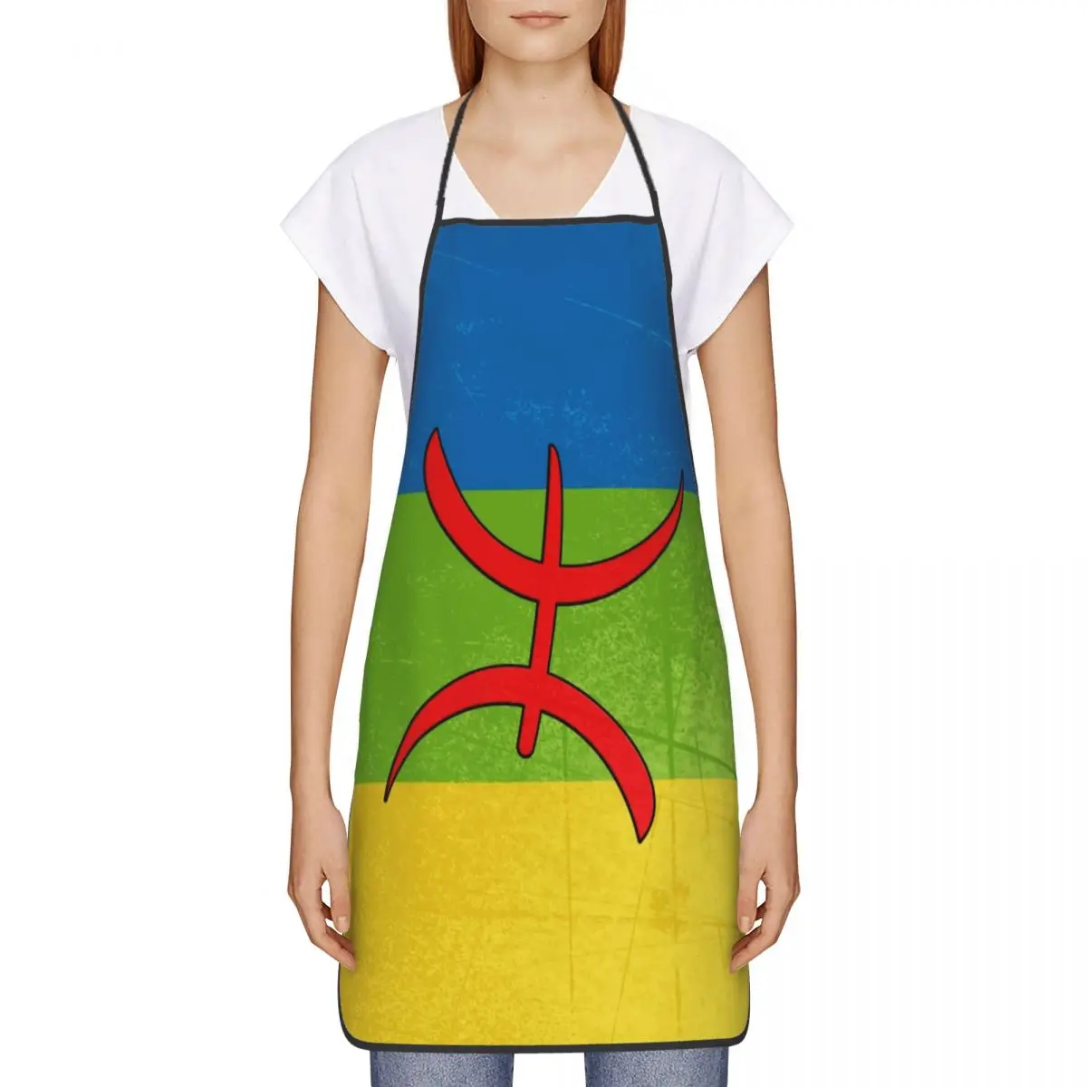 Unisex Vintage Amazigh Flag Bib Apron Adult Women Men Chef Tablier Cuisine for Kitchen Cooking Berber Tifinagh Logo Baking