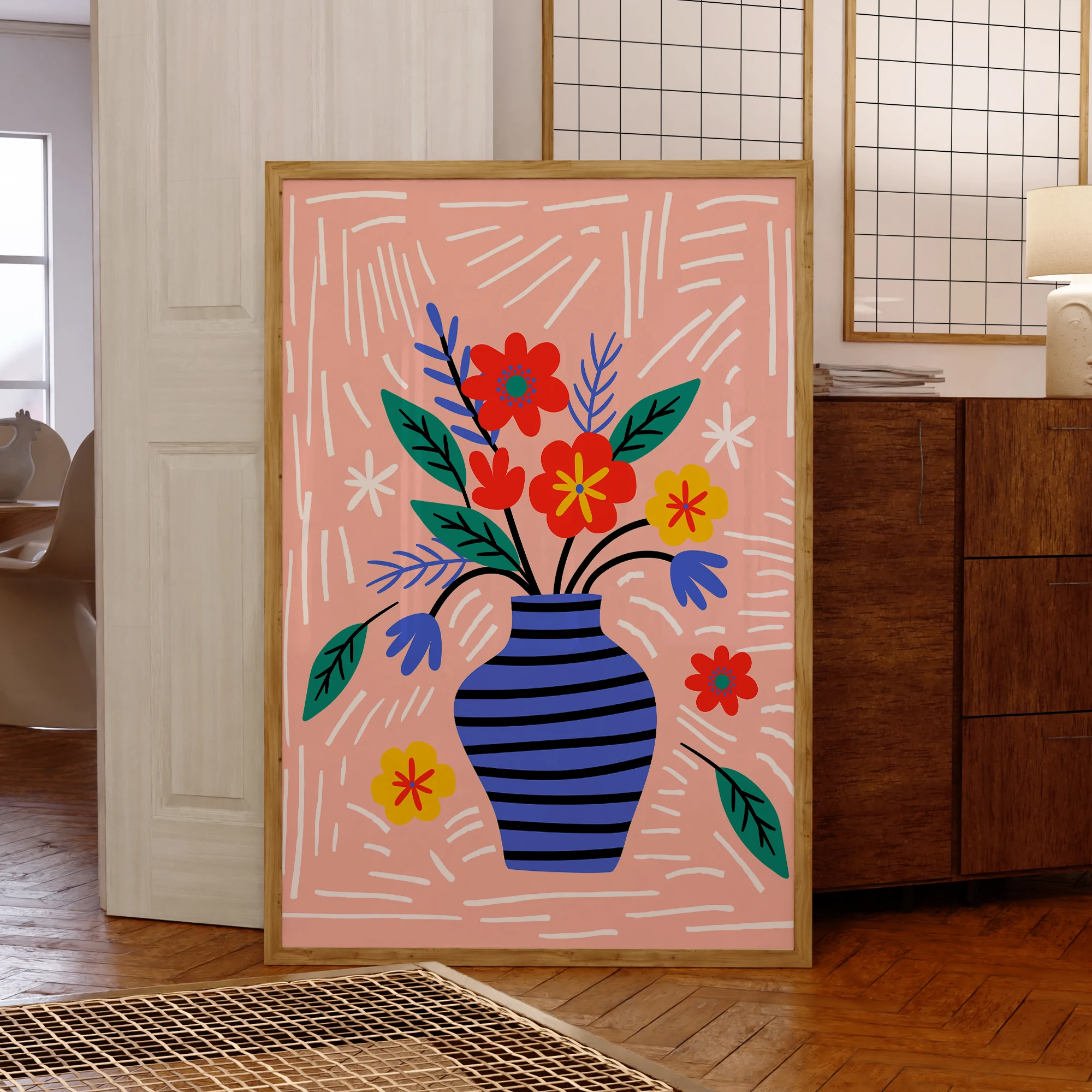 Modern A Vase With Flowers In It On A Pink Background Wall Art Prints Canvas Painting Poster Picture For Living Room Home Decor