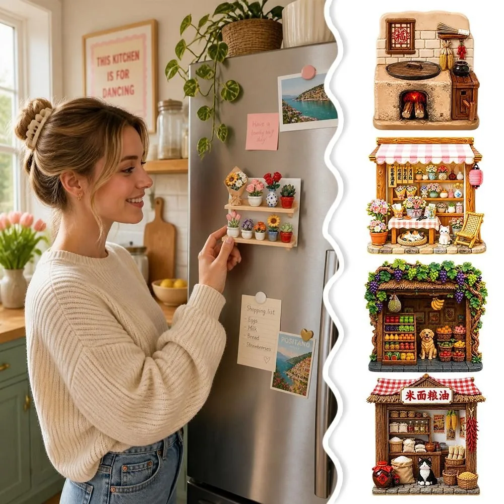 Life Scenarios Theme Creative Fridge Magnet 3D Relief Simulation Refrigerator Magnet Cartoon Pattern Resin