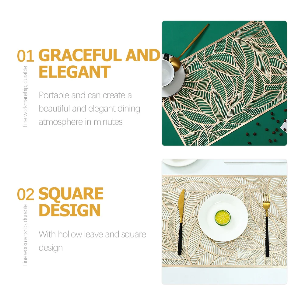

2Pcs PVC Plastic Placemat Hollow Leaf Design Kitchen Table Mat Heat Resistant Place Mat Dining Table Decor Supplies