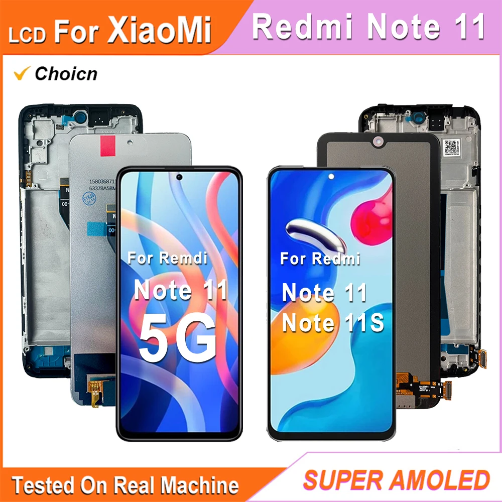 Pantalla LCD Super AMOLED para Xiaomi Redmi Note 11 5G, ensamblaje de digitalizador de pantalla táctil LCD para Redmi Note 11 11S, reemplazo de pantalla LCD