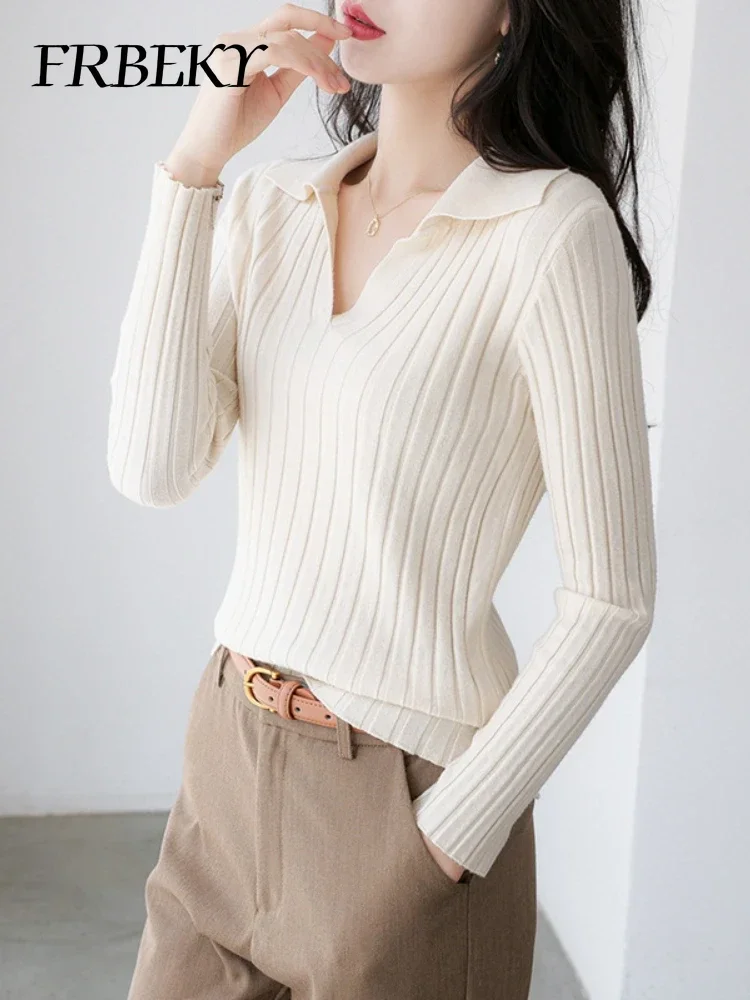 

Autumn Lapel Solid Color Bottoming Shirt Long-sleeved Inner Knitting Sweater Slim Pullover Sweater Knitwears Outerwears Jumper