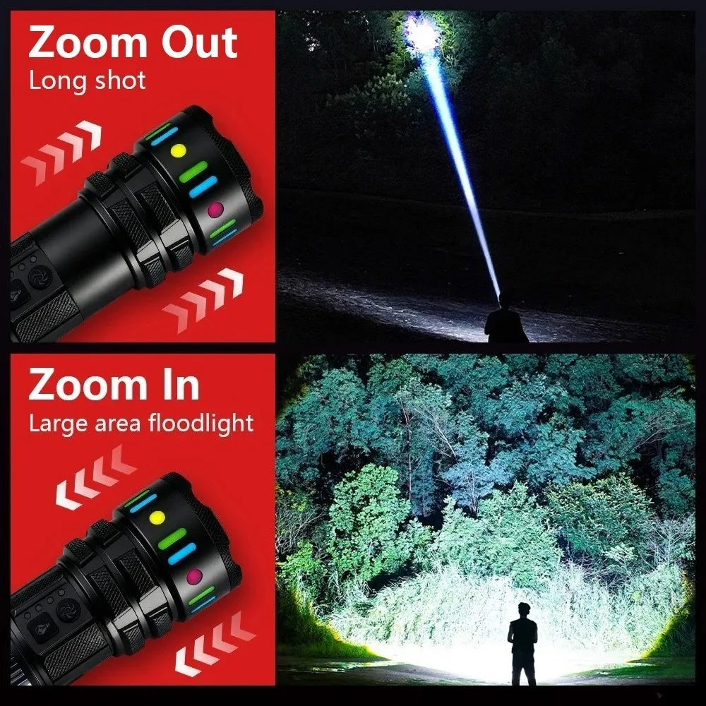 Rechargeable Torch High Lumens Super Bright Camping Flashlight COB Light Telescopic Zoom Multi-Flashlight for Outdoor Walking