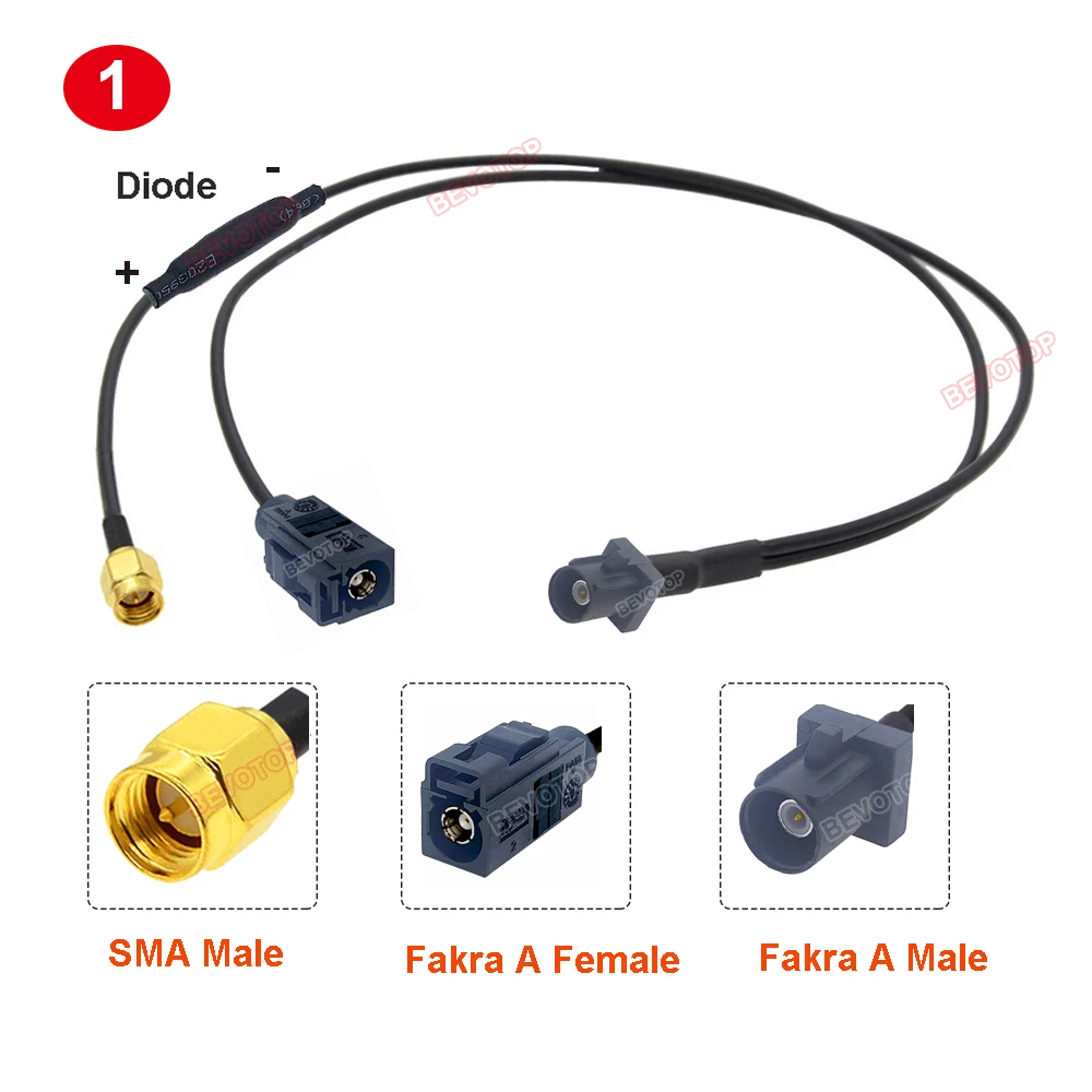 Fakra Splitter Fakra A Male to Fakra A Female / SMA Male Plug 1 to 2 Y Type Cable With Diode RG174 Pigtail Car Extension Jumper