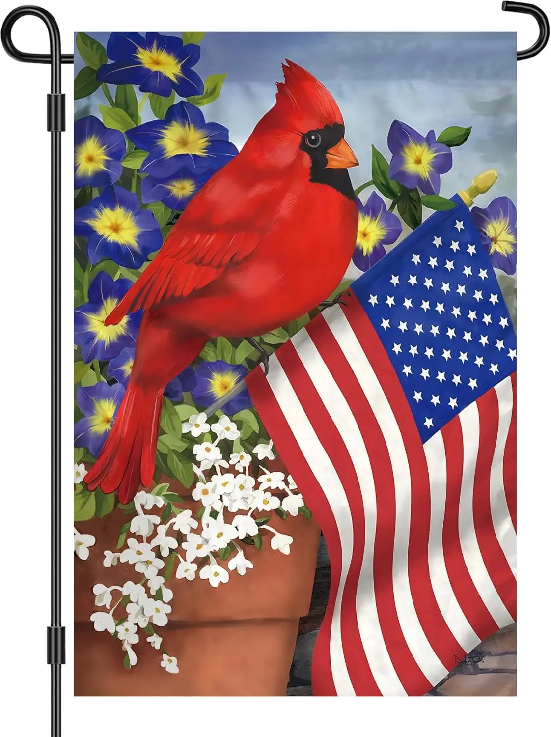 4th of July Cardinal Patriotic Garden Flag 12X18 Inch Double Sided Printed Outdoor Flags for Garden Balcony Park Yard Decor