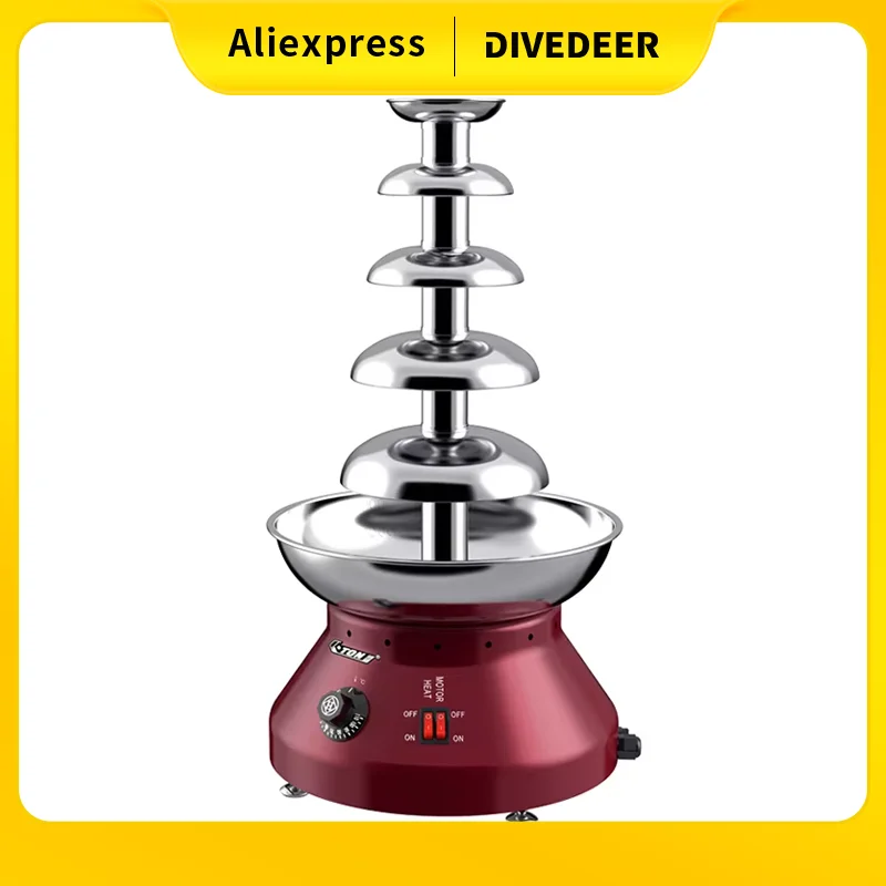 DIVEDEER Máquina Comercial de Fuente de Chocolate de 4-5 Niveles con Temperatura Ajustable, Torre de Fondue de Chocolate Caliente para Fiestas y Bodas