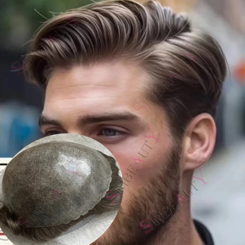 

Мужской парик-накладка темно-коричневого цвета 30 мм, серый с волнистым эффектом 1B65 1B20, черный, 100% натуральные человеческие волосы, супертонкий, 0,1 мм, на полиуретановой основе, недорогой капиллярный протез