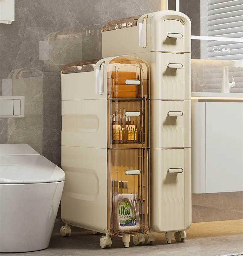 Nordic Bathroom Sewing Storage Cabinet Moveable Kitchen Seasoning Bottle Storage Rack Toilet Tissue Debris Organizer Cabinet