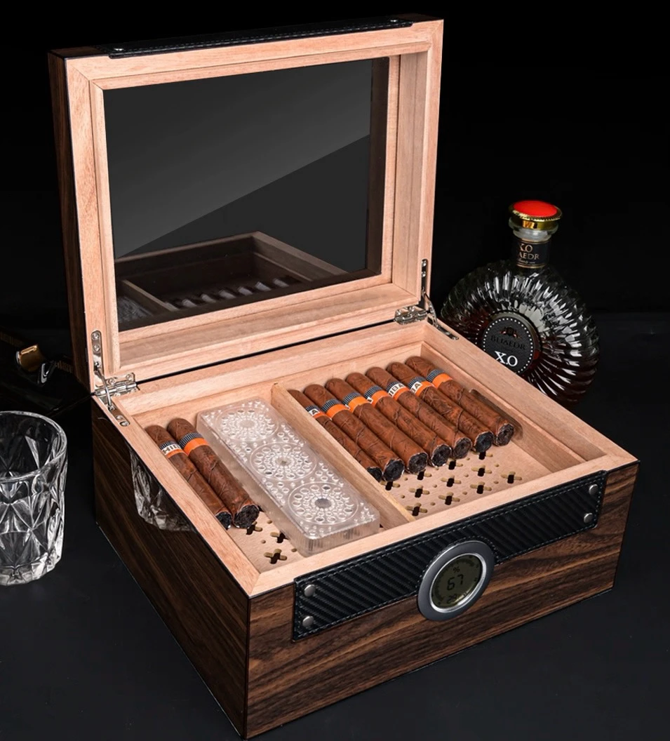 High End Painted Cigar Box With Precision Electronic Thermometer And Hygrometer For Perspective Cigar Box.