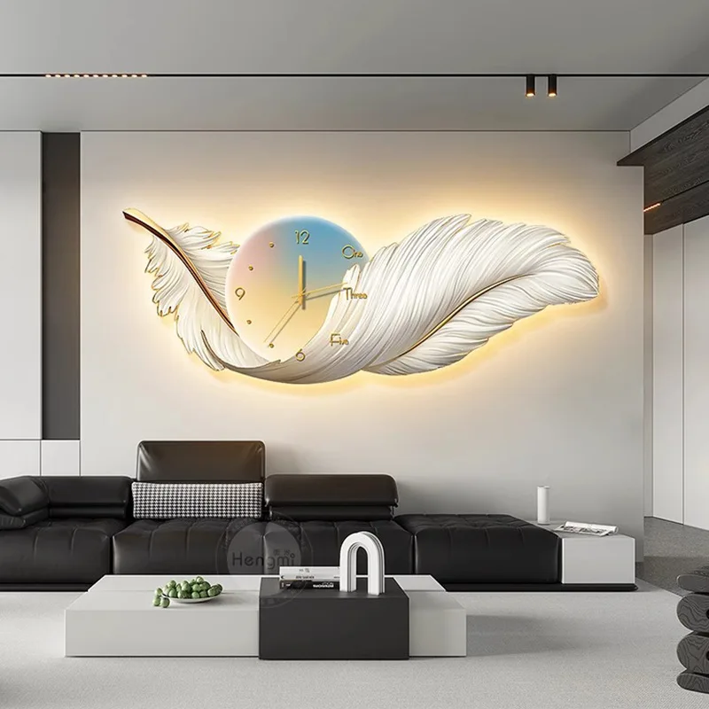 120 * 44cm  Luxurious Feather Swan Living Room Decoration Painting High End Clock