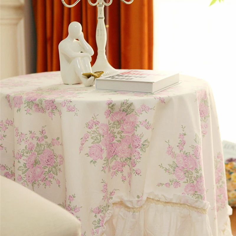 French Rose Tablecloth Embroidered Lace Pure Cotton Diningtable Tablecloth Sofa Cover Retro Pastoral Elegant Wedding Decor