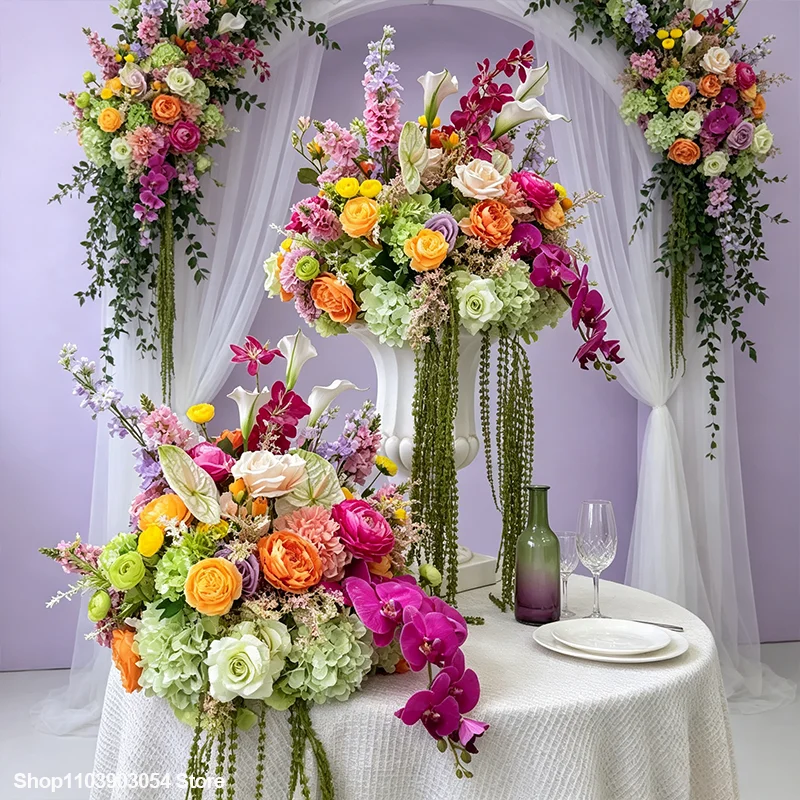 Grüne, violette, gelbe Kunstblumen für Hochzeitsdekoration, Tischdekoration, Blumenball, Gangdekoration, Blumenarrangements, Party-Requisiten – Detail 3