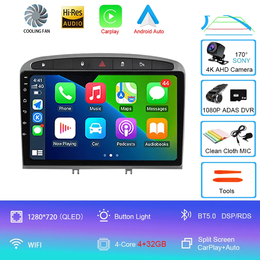 Android 16 autoradio voor Peugeot RCZ 308 SW 2007-2015 408 2012-2020 2DIN multimediasysteem navigatie GPS Carplay Auto head unit WIFI